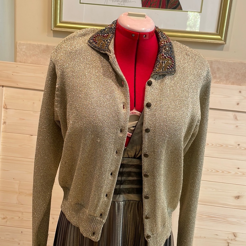 Gold and black evening dress with sweater